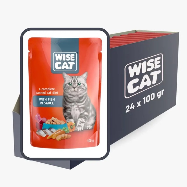 Комплект от 24 бр х 100 гр. Мокра котешка храна Wise с риба