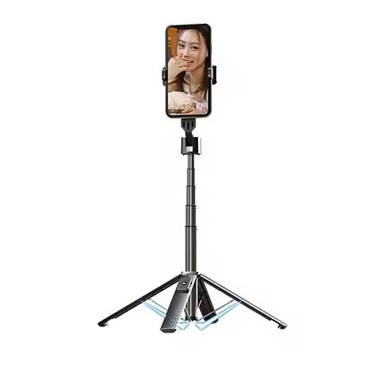 Selfie Stick EDAR fotóállvány típus, állítható hosszúságú, forgatható, telefonhoz állítható Bluetooth távirányítóval, szelfi stick funkció, univerzális, alumínium/műanyag, fekete