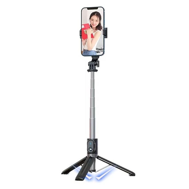 GREATON hordozható Photo Selfie Stick állvány telefonhoz, állítható, Bluetooth távirányító távirányítóhoz, teleszkópos, univerzális kompatibilitás, alumínium / műanyag, fekete