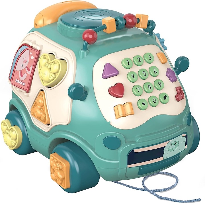 Jucarie interactiva muzicala pentru copii, telefon educativ tip autobuz muzical, cu set de incarcare, butoane multifunctionale, 18 luni+, roz