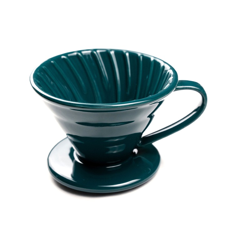 Accesoriu filtrare cafea Ceramica, Coffee Dripper, Pentru filtre cafea V60-02 / V60-01, Verde inchis