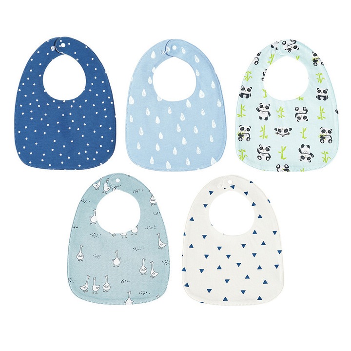 Set 5 bavete bumbac, dimensiune reglabila, fara agent fluorescent, 27×20cm, Albastru