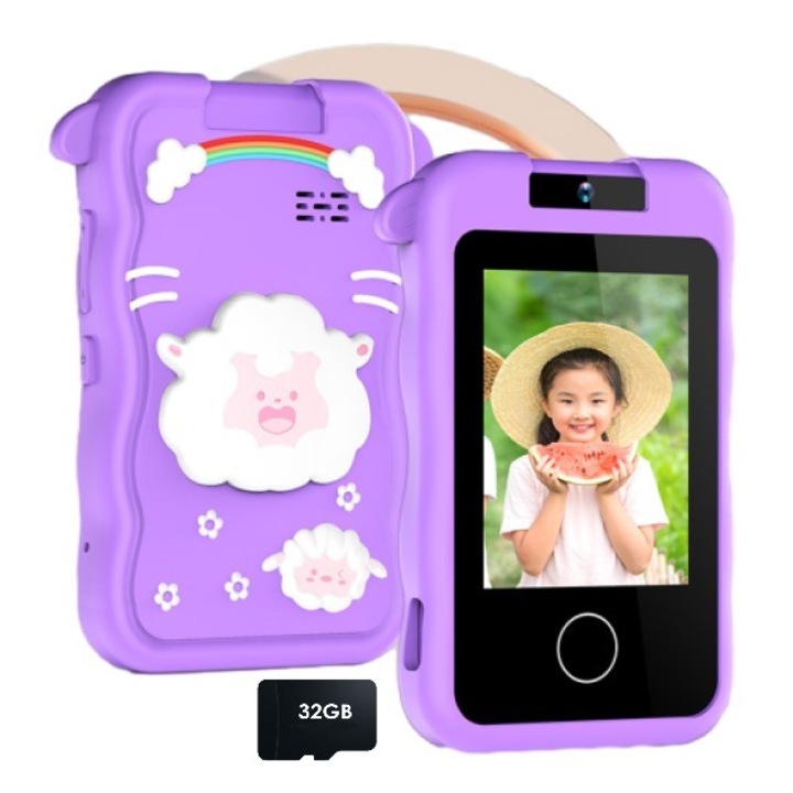 Детски смартфон, WALALLA, IPS2.8 HD, 180° камера, 32GB, MP3, лилав