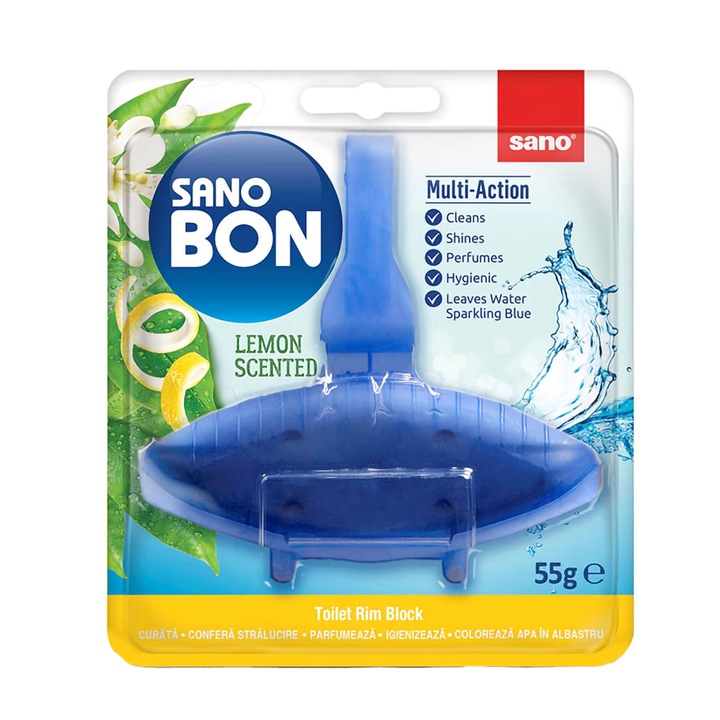 Odorizant solid Sano pentru vasul toaletei, Bon Blue Lemon, 55g