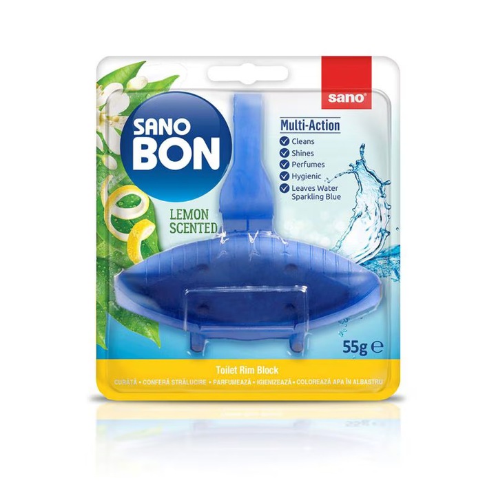 Sano szilárd légfrissítő WC csészéhez, Bon Blue Lemon, 55g