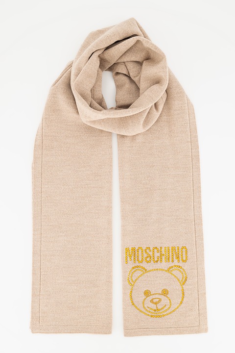 Moschino, Fular de lana cu logo, Maro deschis