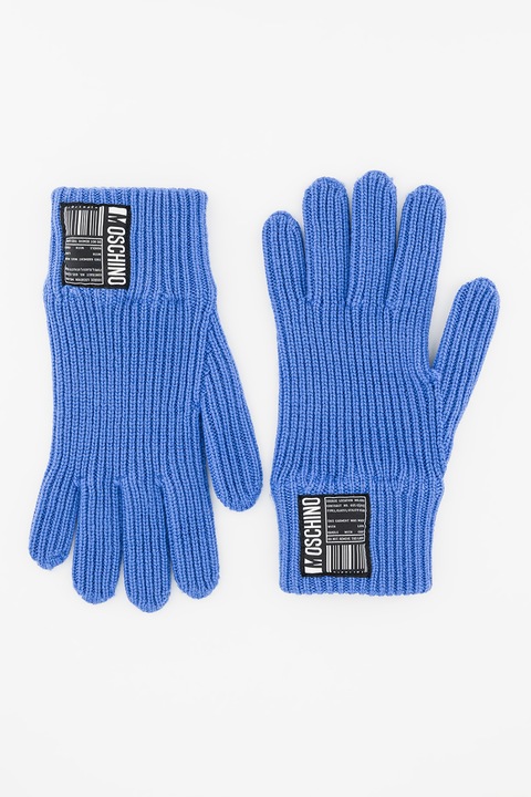 Moschino, Manusi de lana cu aplicatie logo, Indigo
