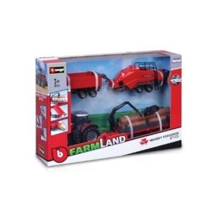 Massey Ferguson traktorkészlet, BBurago, fém, többszínű, 3 év+