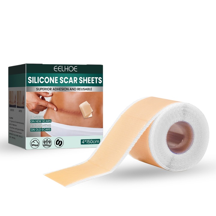 Rola plasture, Banda pentru cicatrici, Eelhoe, 4x150cm, reutilizabili, Silicon medical reutilizabil, Profesionali, Nude