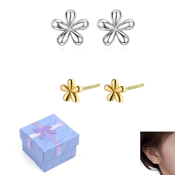 Set 2 perechi cercei dama JUDASTAR, margarete, argint sanatos, 5mm, auriu si argint