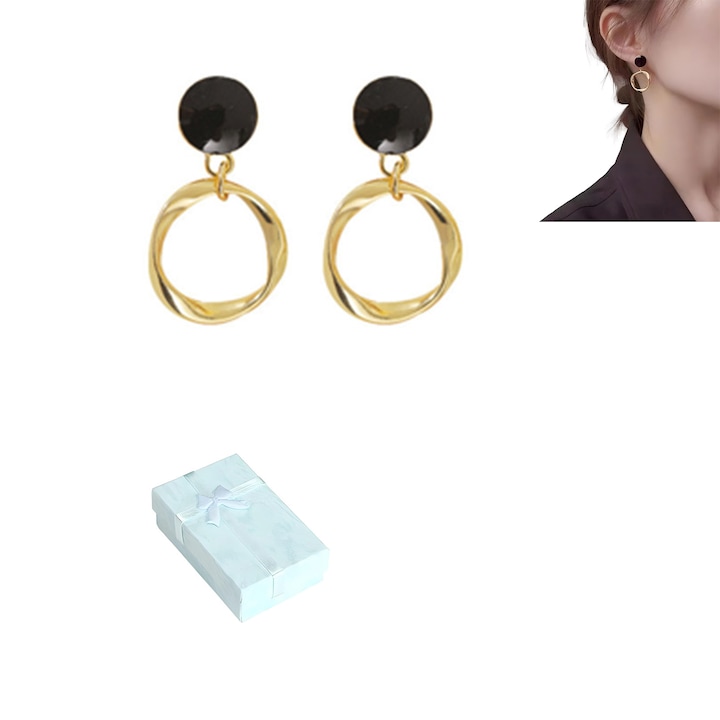 Cercei dama JUDASTAR, stil boho, geometrici, placati, negru