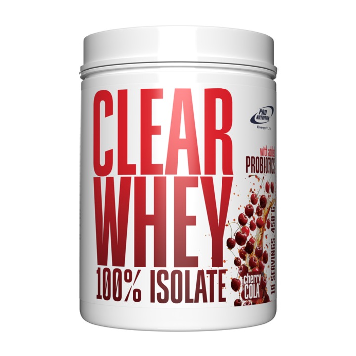 Pudra proteica din zer cu adaos de probiotice Clear Whey, Pro Nutrition, 450g, Cherry Cola