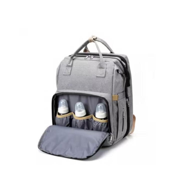 Мултифункционална раница за пелени Little Bird със сгъваема кошара, майки и деца, сива