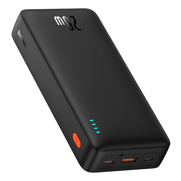 Външна батерия Baseus Airpow, 20000 mAh, 20 W, Бързо зареждане, USB-C, USB-A, Включен кабел USB-C към USB-A, Черен