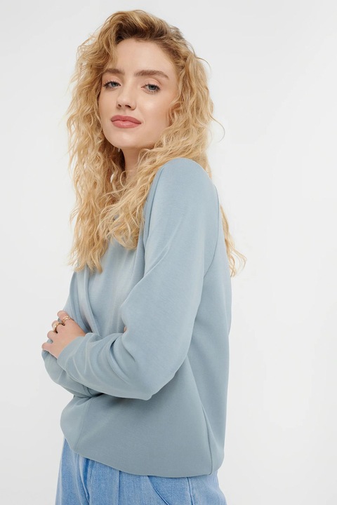 GreenPoint, Bluza de trening cu decolteu la baza gatului si maneci raglan, Albastru prafuit