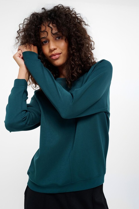 GreenPoint, Bluza de trening cu decolteu la baza gatului si maneci raglan, Albastru petrol