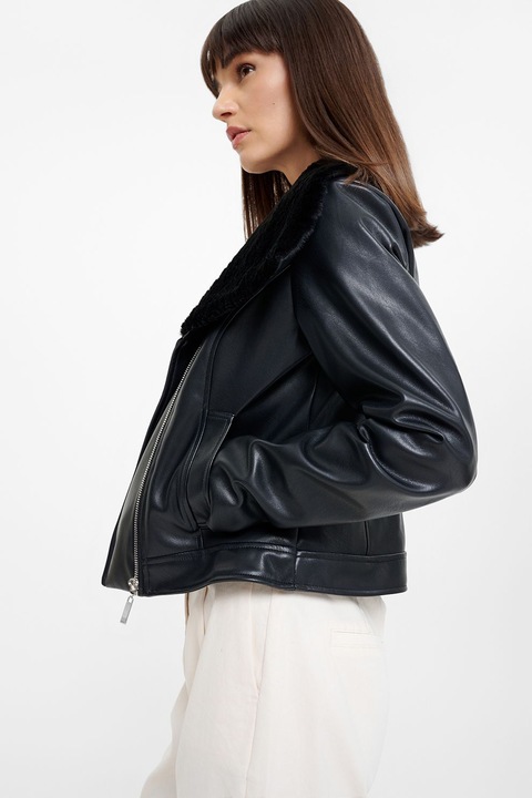 GreenPoint, Jacheta de piele ecologica cu garnituri de blasa sintetica, Negru