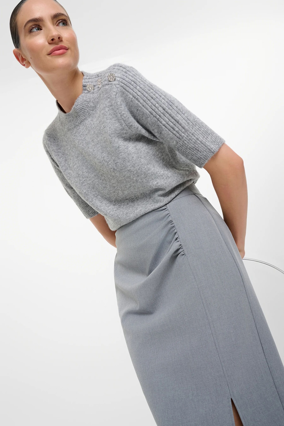 GreenPoint, Fusta dreapta midi, Gri deschis, 42