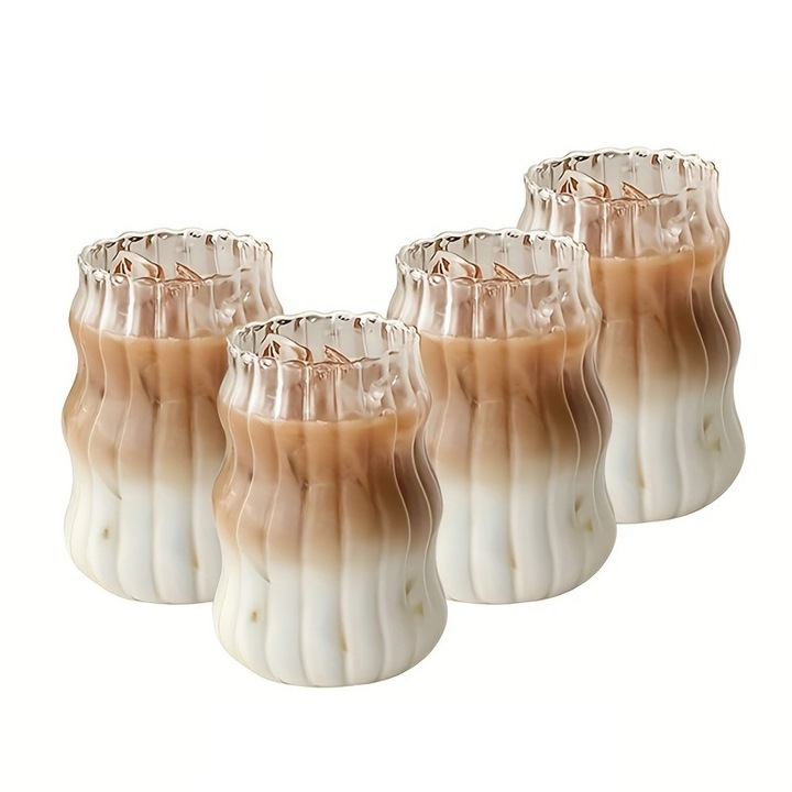 Комплект от 4 чаши WALALLA, топлоустойчиво боросиликатно стъкло, дизайн на вълни, 530 ml, прозрачни, 7x12,5 cm