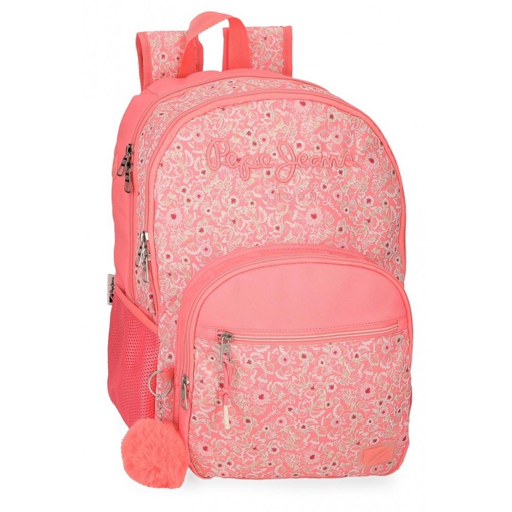 Rucsac scoala fete, Pepe Jeans Nahid, 2 compartimente, buzunar tableta, adaptabil, portocaliu, 32x44x22 cm