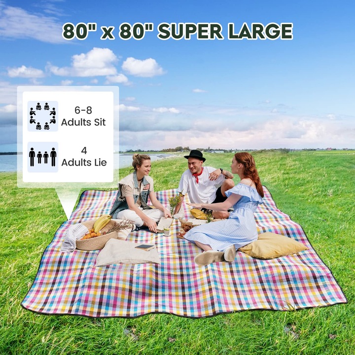 Къмпинг одеяло LYCENXI, 200x200 см, водоустойчиво, сгъваемо, за 6-8 души, многоцветно