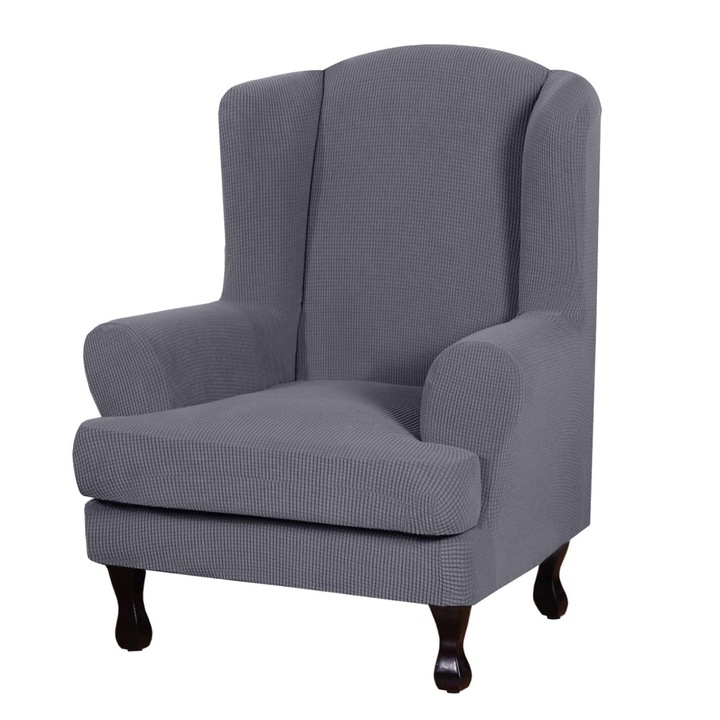 Калъф за кресло тип „Уингбек“, Enforose, сив, материал спандекс жакард, пълна защита, комплект от 2 части, 100x100см