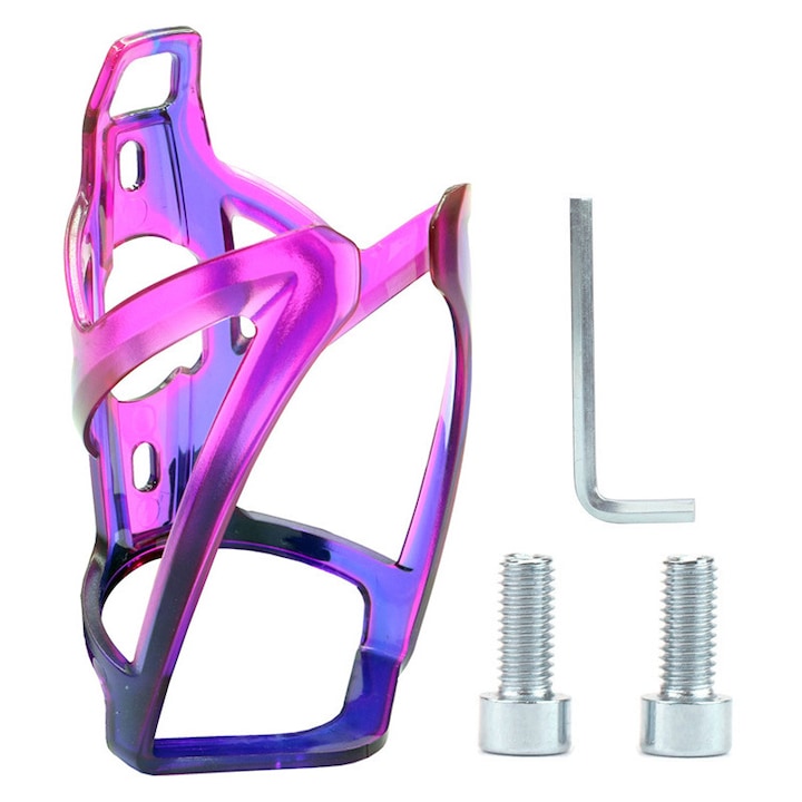 Държач за бутилка вода за велосипед, включително 2 фиксиращи винта M5, поликарбонат, антивибрационен, черен/лилав