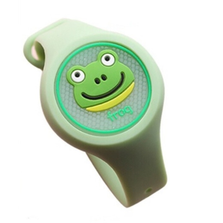 Bratara impotriva Tantarilor si Insectelor pentru Copii, DAVIDAMI CONCEPT® cu Uleiuri Naturale, iluminare LED si Bratara Ajustabila, model Broasca Verde