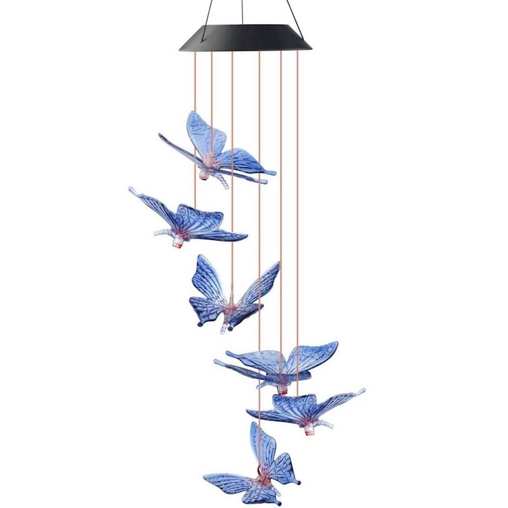 Lampi solare, forma de fluture, solare, 6 lumini, decor interior si exterior, ABS, indigo