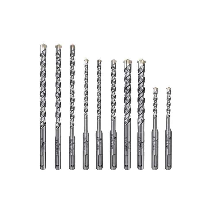 Set de 10 burghie SDS Plus, Lytool, Rotative, pentru zidarie, Argintiu