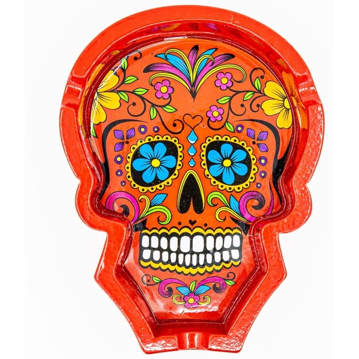 Scrumiera antialunecare Mexican Skull rosie, forma craniu