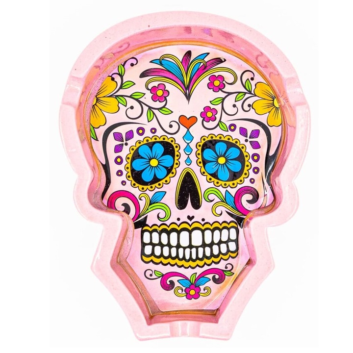 Scrumiera Mexican Skull forma craniu, roz