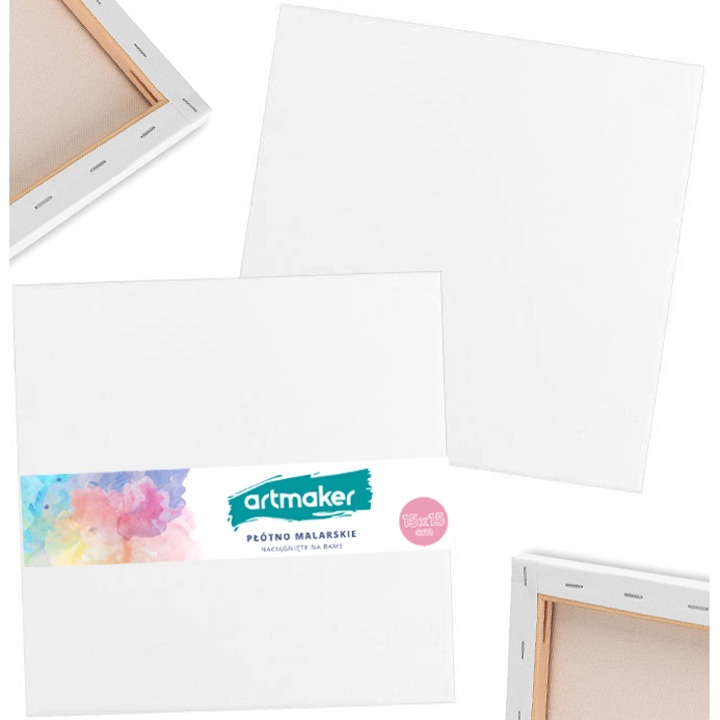 Panza Pentru Pictura, Artmaker, Set 2 Bucati, 15x15 cm, Bumbac, Intinsa Pe Cadru Din Lemn, Grosime 1.5 cm, Grunduita, Gata De Pictat, Calitate Inalta, Pentru Vopsele Acrilice Si Ulei, Fara Rama, Pentru Amatori Si Artisti