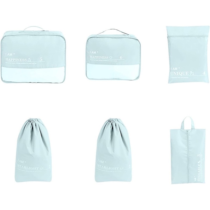 Комплект от 6 органайзера за дрехи, Полиестер, Светло син