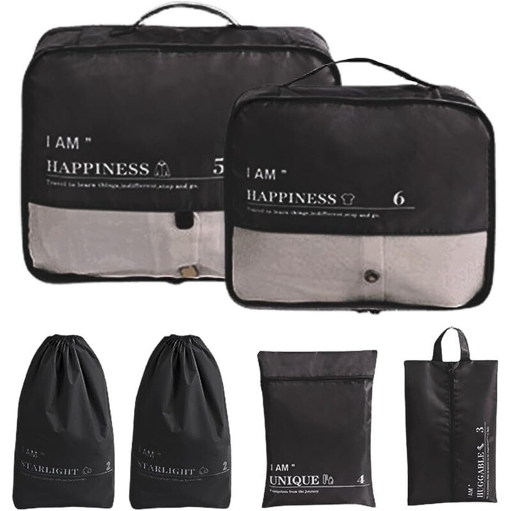 Set 6 organizatoare imbracaminte, Poliester, Negru