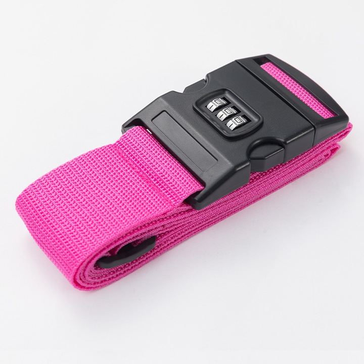 Curea cu cifru pentru bagaj, PVC/Nylon, Ajustabila, Roz
