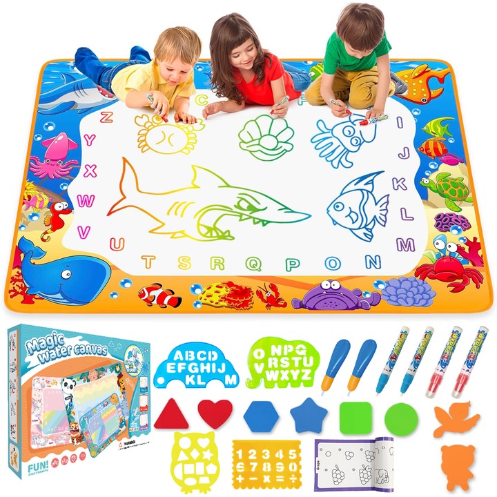Covoras Magic de Desenat cu Apa Charmorah, Jucarie Educativa si Creativa, 40x28 inch, Pictura fara mizerie, Tabla de desen, cadou fetite si baieti, multicolor