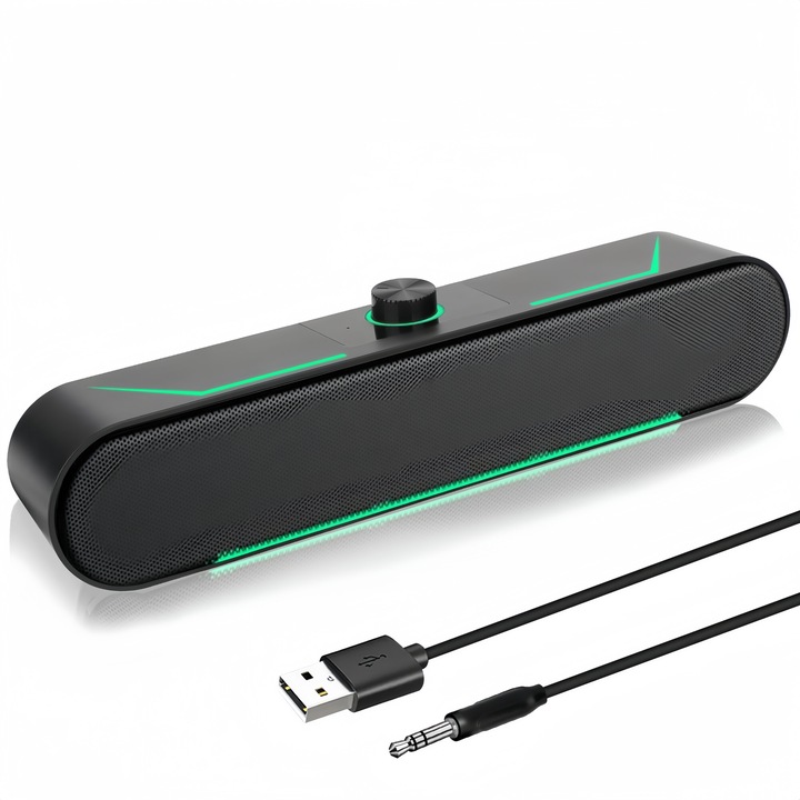 Soundbar Gaming, XINLOSHU®, Bluetooth 5.0, USB, двойни високоговорители, жак 3.5 за компютър/лаптоп, черен