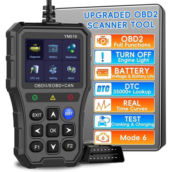 Tester Diagnoza Auto Multimarca OBD II, GOSTOK®, Citire/Stergere Coduri de Eroare, Universal, Ecran LCD, Live Data, Negru Darth Vader