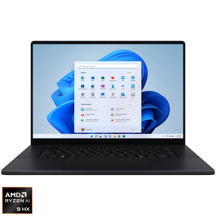 Laptop ASUS ProArt P16 OLED H7606WV cu procesor AMD Ryzen™ AI 9 HX 370 pana la 5.1 GHz, 16", 4K, OLED, Touch, 32GB LPDDR5X, 2TB M.2 SSD, NVIDIA® GeForce RTX™ 4060 8GB GDDR6, Windows 11 Pro, Nano Black