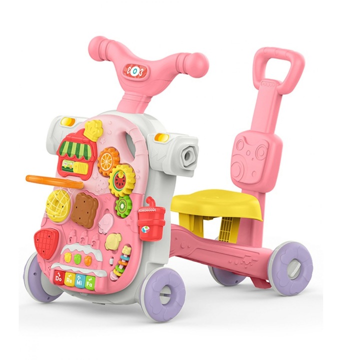 Antemergator multifunctional 4 in 1 Tricicleta, Masuta Bebe, Roz