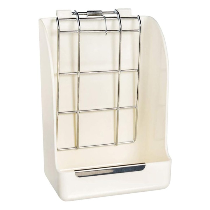 Хранилка за сено за зайци, минимизира отпадъците - първокласен дизайн от метал и твърда пластмаса за домашни любимци за организирано хранене, 18x14x9см, бял