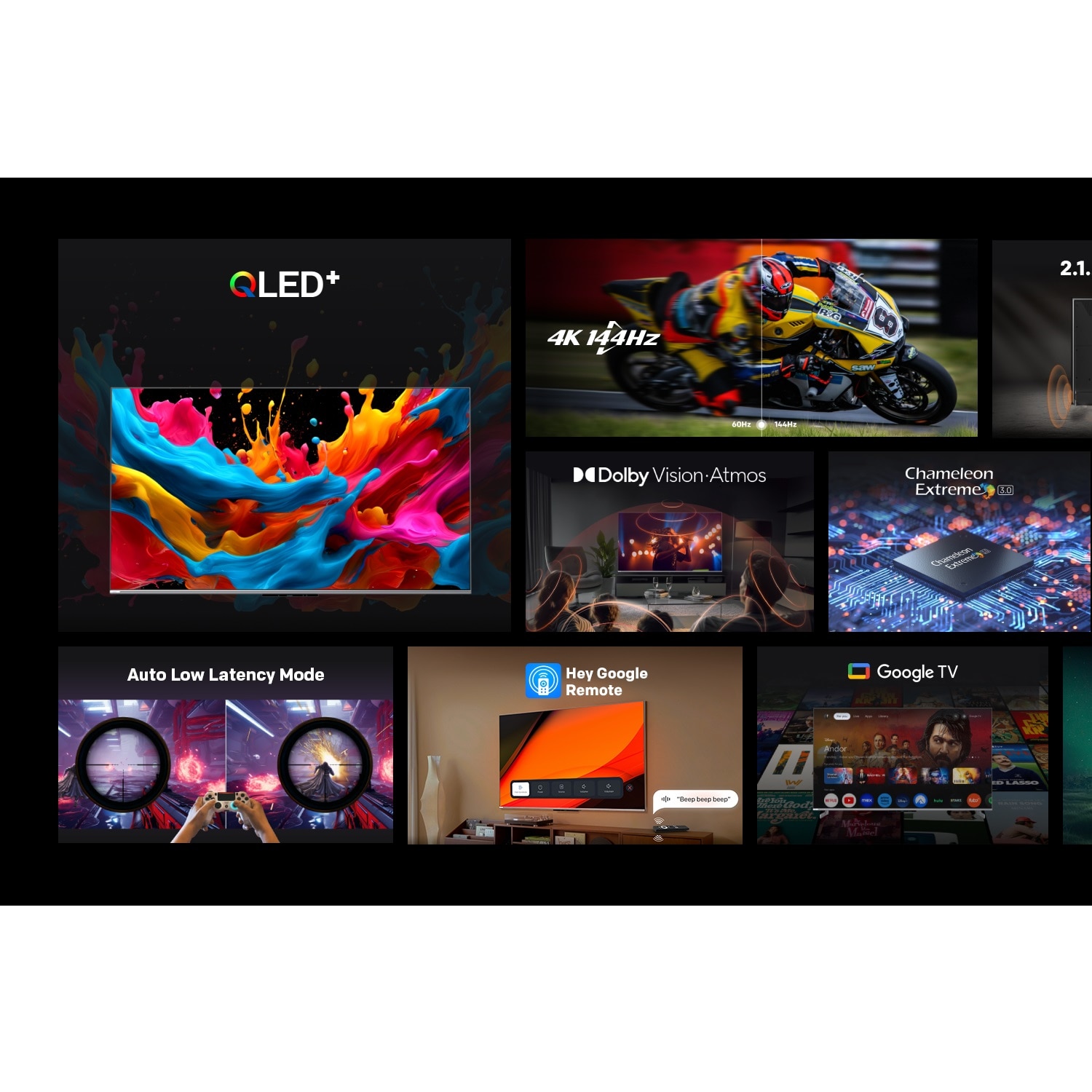 Televizor METZ QLED 55MQE8000, 139 cm, Smart Google TV, 4K Ultra HD, 100 Hz, Clasa F (Model 2024)