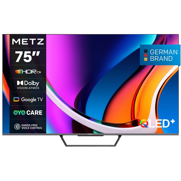 Телевизор METZ QLED 75MQD7500, 75" (189 см), Smart Google TV, 4K Ultra HD, Клас F (Модел 2024)