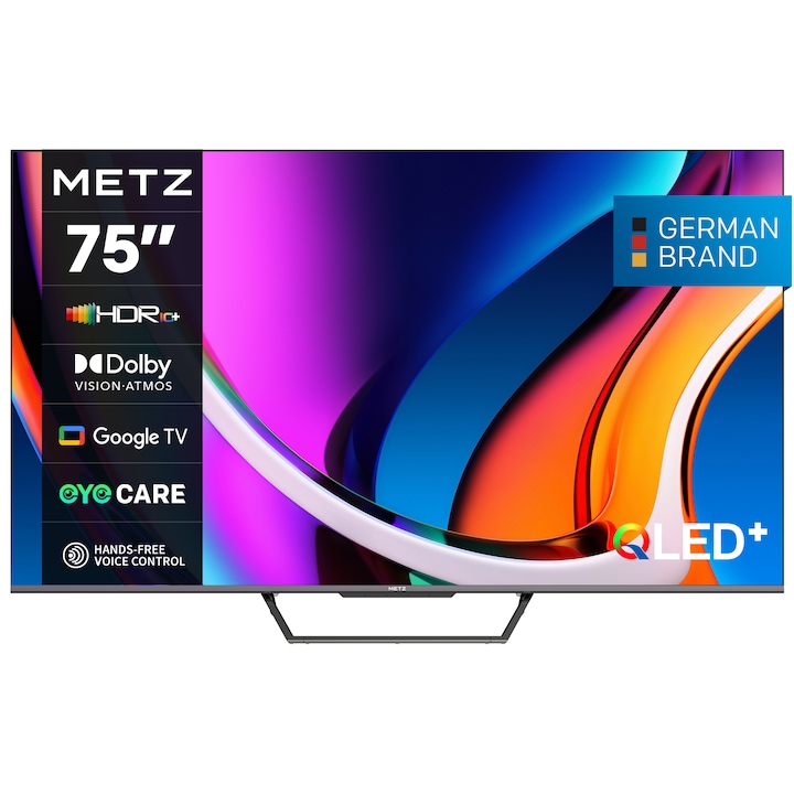 Телевизор METZ QLED 75MQD7500, 75" (189 см), Smart Google TV, 4K Ultra HD, Клас F (Модел 2024)