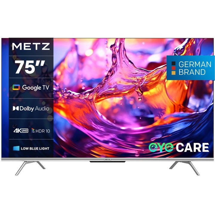 Телевизор METZ LED 75MUD7000, 75" (189 см), Smart Google TV, 4K Ultra HD, Клас F (Модел 2024)
