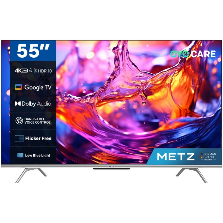 Телевизор METZ LED 55MUD7000, 139 см, Smart Google TV, 4K Ultra HD, клас F (модел 2024)