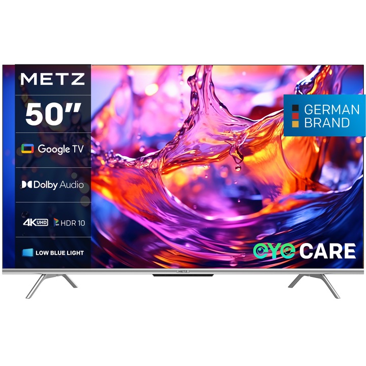 Телевизор METZ LED 50MUD7000, 50" (126 см), Smart Google TV, 4K Ultra HD, Клас F (Модел 2024)