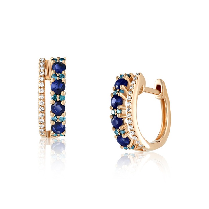 Cercei Aur 18k Diamante, Diamante Albastre, Safire DERUVO, E35532-R