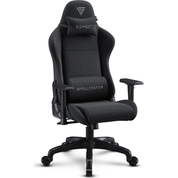 Gaming szék SENSE7 Spellcaster FUKU, textil anyag, 150 kg, Fekete